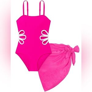 Vibrant Pink Swimsuit with Sarong